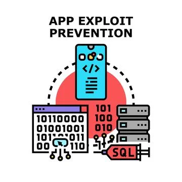 Preventing app exploit attacks and cybersecurity threats Stock Illustration