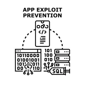 Preventing app exploit attacks and cybersecurity threats Stock Illustration