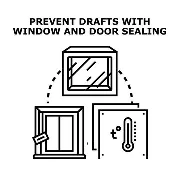 Preventing drafts with window and door sealing concept Ilustración de archivo