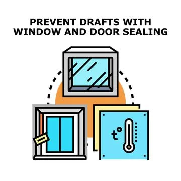 Preventing drafts with window and door sealing concept Ilustración de archivo