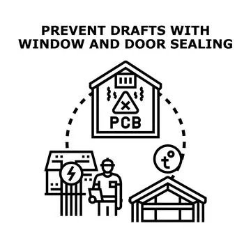 Preventing drafts with window door sealing service Stock Illustration