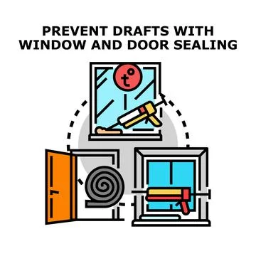 Preventing drafts with window door sealing system Ilustración de archivo