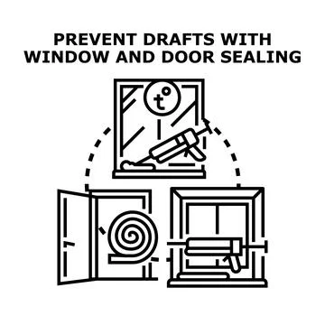 Preventing drafts with window door sealing system Ilustración de archivo