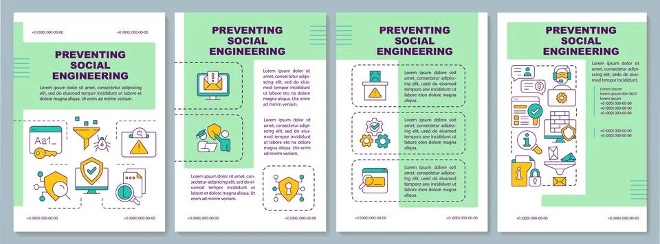Preventing hacking attacks green brochure template Stock Illustration