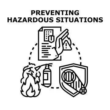 Preventing hazardous situations concept vector black icon Stock Illustration