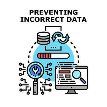 Preventing incorrect identifying data processing information concept 库存插图