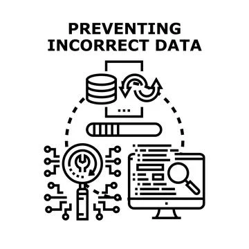 Preventing incorrect identifying data processing information concept Stock Illustration