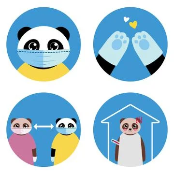 Preventing spread of Coronavirus - safety tips illustrated by cartoon panda bear Ilustración de archivo