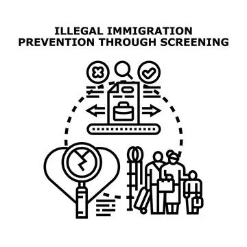 Preventing unauthorized migration through border screening process イラスト素材