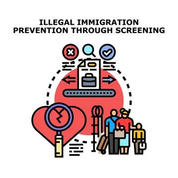 Preventing unauthorized migration through border screening process Stock Illustration