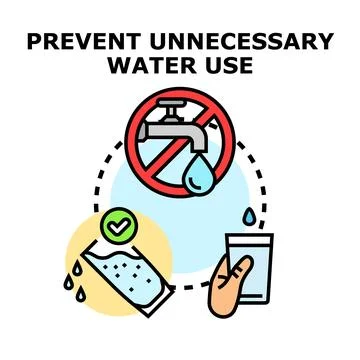 Preventing unnecessary water use achieving conservation Stock Illustration
