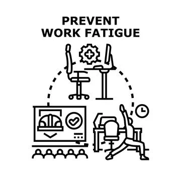 Preventing work fatigue with ergonomic solutions and employee wellness progra Stock Illustration