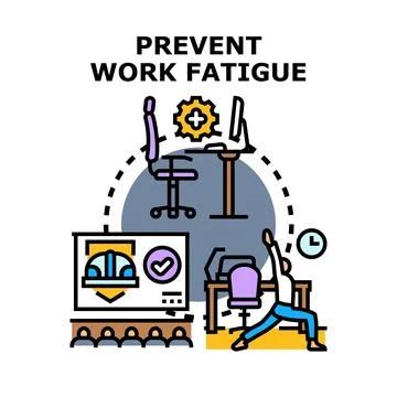 Preventing work fatigue with ergonomic solutions and employee wellness progra Illustrazione stock