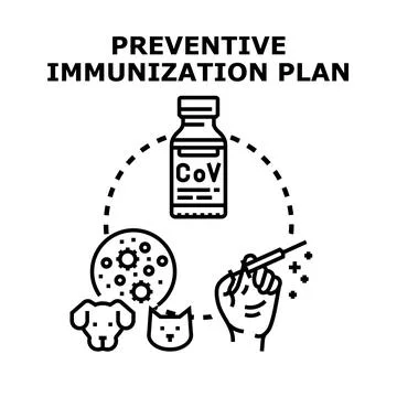 Preventive immunization plan protecting people and pets Stock Illustration