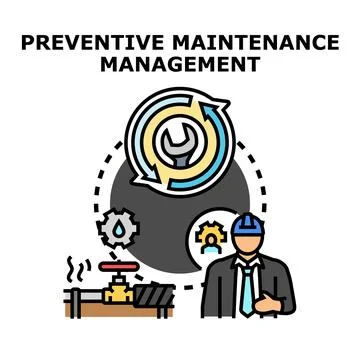 Preventive maintenance management system flat concept Stock Illustration