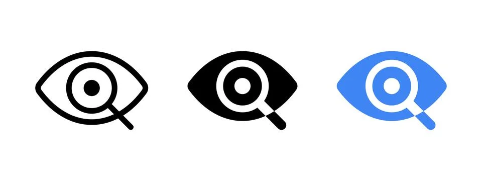 Preview icon. Search tool button. Discover more symbol. Eye and magnifying .. 스톡 일러스트