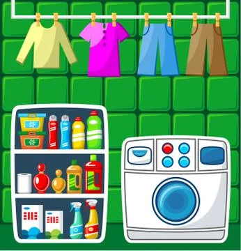 Preview laundry room with design elements. Stock Illustration