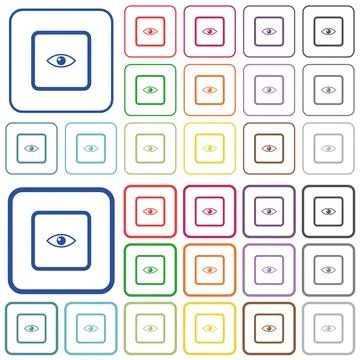 Preview object outlined flat color icons Stock Illustration