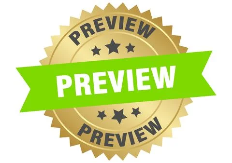 Preview. preview round green and gold label isolated on transparent backgroun Stock Illustration