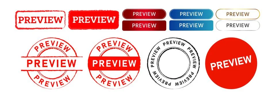 Preview rubber button and rubber stamp label sticker sign for reviewing Illustrazione stock