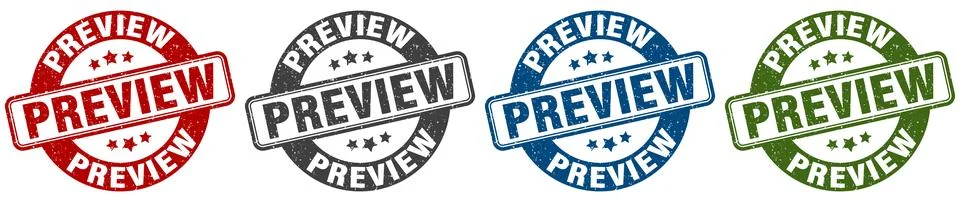 Preview stamp. preview round stamp set isolated on white background Stock Illustration