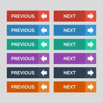 Previous and next flat buttons on grey background. Stock Illustration