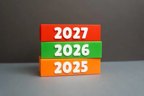 Previous, current and future year. Year 2027, goals and plans. Reviewing pa.. Stock Photos