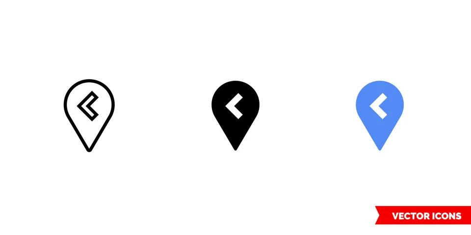 Previous location icon of 3 types color, black and white, outline. Isolated v Stock Illustration