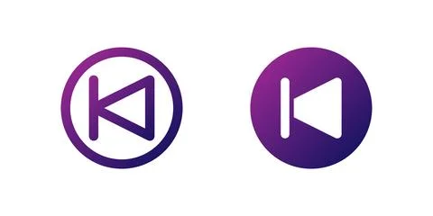 Previous Track Icon Set. A purple gradient icon with a left-facing arrow an.. Stock Illustration
