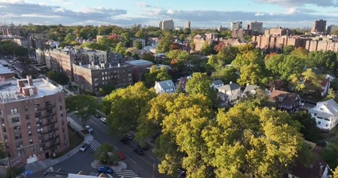 Prewar apartment blocks and leafy streets in early autumn Stock Footage 288171447