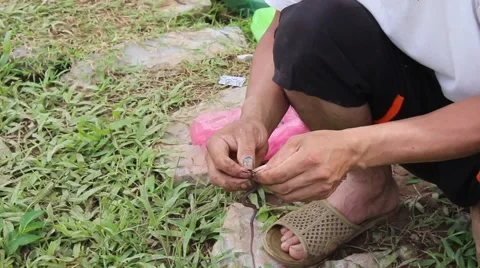 Prey fish hooks, the man sitting by the river fishing Stock Footage 58201322