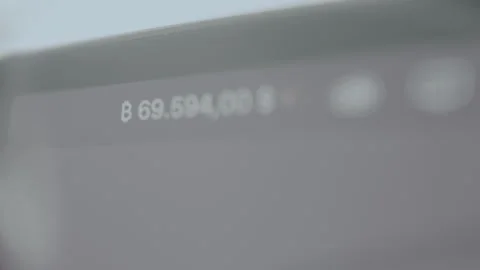 Price for Bitcoin displayed on a digital screen, view through eyeglasses Stock Footage 328858549