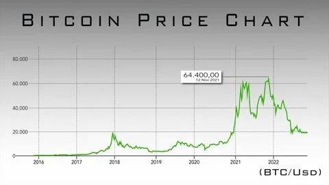 Price chart of bitcoin BTC, the famous cryptocurrency, from 2016 to 2022 Stock Footage 219713445