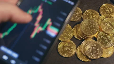 The price chart for bitcoin-cryptocurrency in the digital market Stock Footage 123927797