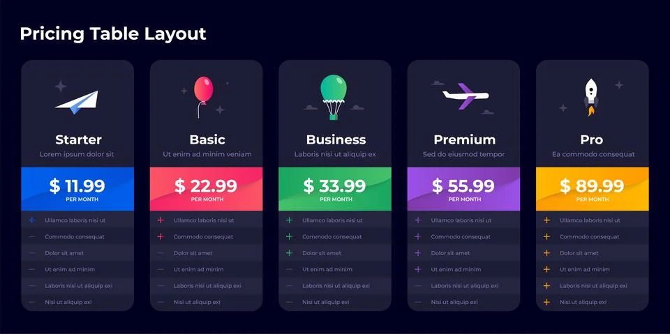 Price comparison. Spreadsheet compare chart layout. Subscription plan with Stock Illustration