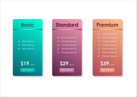Price Comparison Table, Pricing table template for website, Stock Illustration