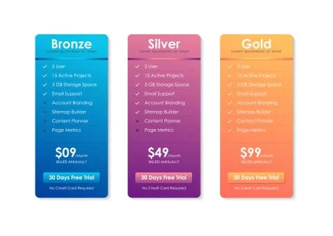 Price Comparison Table, Pricing table template for website, applications Stock Illustration