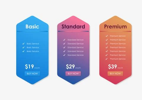 Price Comparison Table, Pricing table template for website, applications Stock Illustration