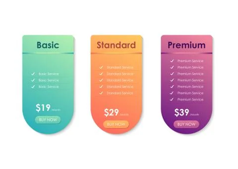 Price Comparison Table, Pricing table template for website, applications Stock Illustration