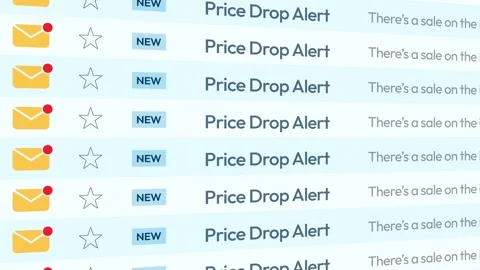 Price Drop Alert email notification scrolling on the screen close up 4k Stock Footage 313344824