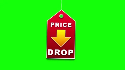 Price drop red tag animation with falling dollar signs on green screen back.. Stock Footage 337555836
