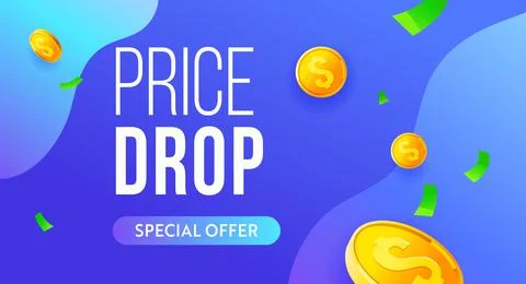 Price drop red vector banner, sale poster design. Super offer business finance Stock Illustration