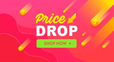 Price drop red vector banner, sale poster design. Discount offer template banner Stock Illustration