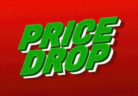 Price drop text in bold green with red background Stock Illustration