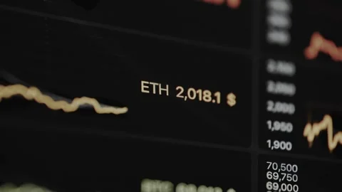 Price of Ethereum alongside with a linear graph Stock Footage 329330392