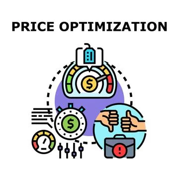 Price optimization strategy evaluating business performance concept Illustrazione stock