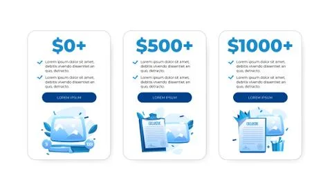 Price plan table, comparison charts with cost Stock Illustration