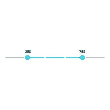 Price range slider showing value from 25 to 75 dollars Stock Illustration