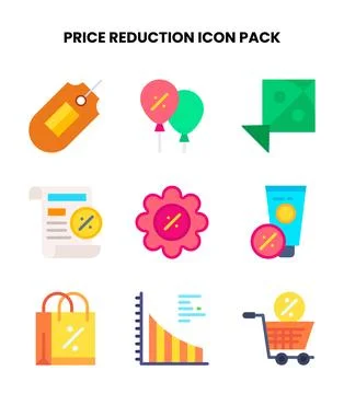 Price Reduction Flat Bundle Icons Pack Stock Illustration