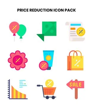 Price Reduction Flat Graphics Icons Pack 库存插图